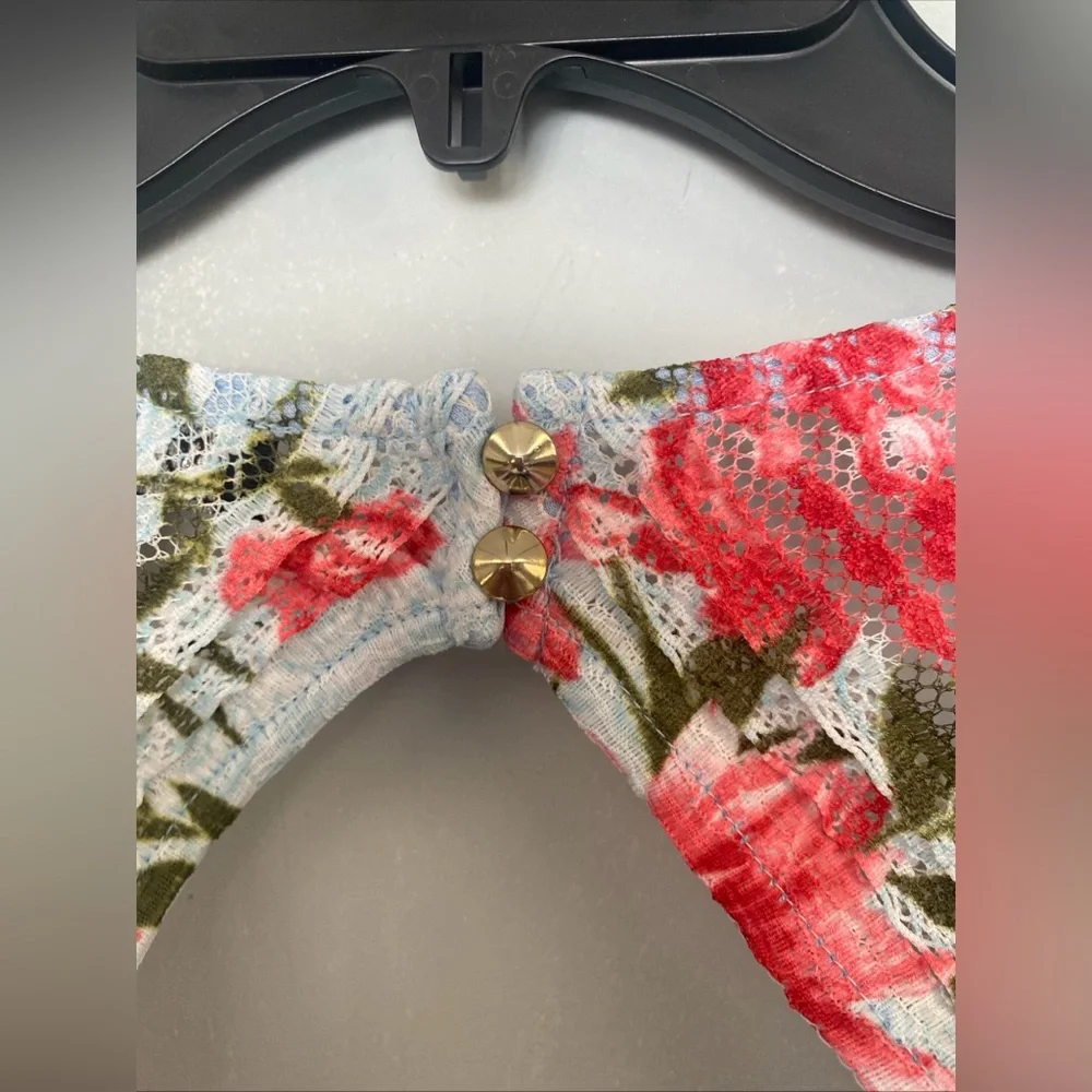 Guess Blue Lace Floral Mini Bodycon Dress Keyhole Back Sleeveles Lattice Size 14 - Picture 8 of 12